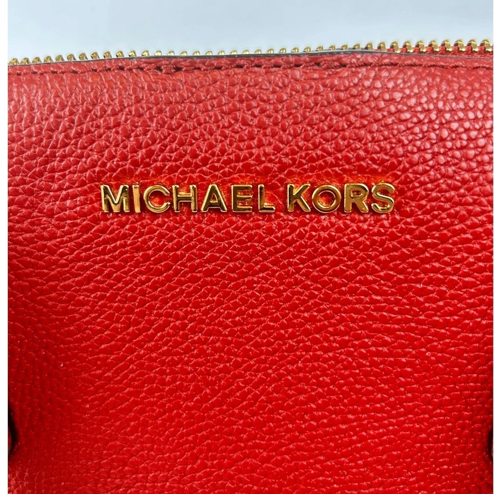 Michael Kors Scarlet Pebbled Leather Dome Satchel Crossbody‎ Bag Gold Hardware - Picture 9 of 15